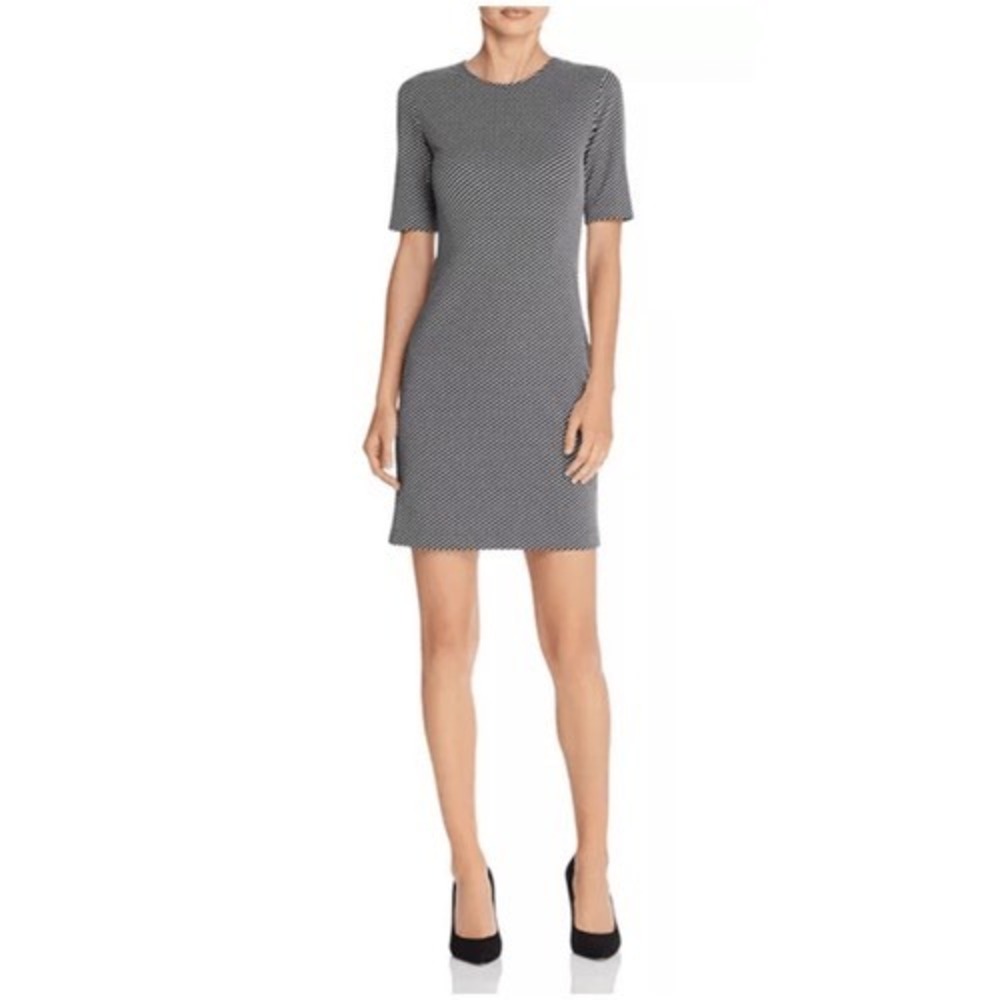 Theory‎ Claymont Dress Womens 4 Black White Micro Check Mod Shift Short Sleeve